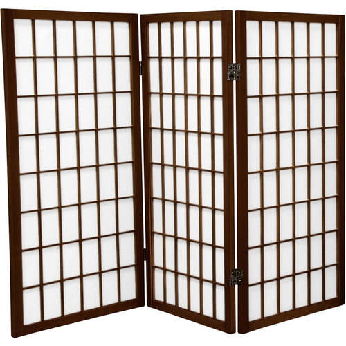4 Panels Tall Window Pane Shoji Screen Walnut Oriental Furniture 3 ft 
